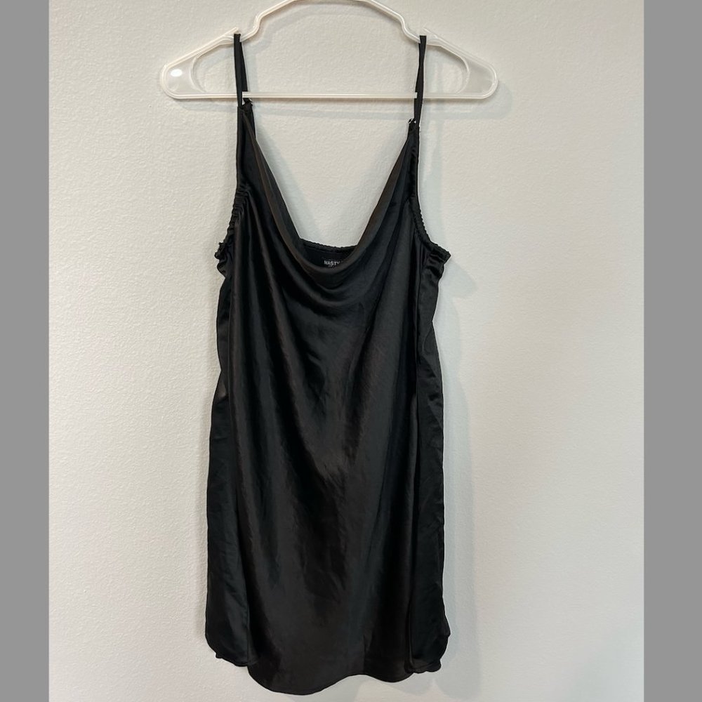 Nasty Gal Satin Cowl Mini Slip Black Dress (UK Size See Description)